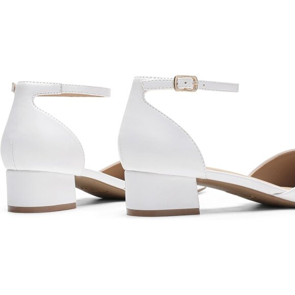 Dream Pairs Women's White Faux Leather Closed Pointed Toe Low Heel Pumps Shoes - Picture 3 of 8